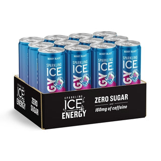 Sparkling Ice Carbonated Beverage +Energy Berry Blast, 12 Fluid Ounce, 12 Per Case