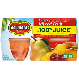 Del Monte Cherry Mixed Fruit In 100% Juice, 4 Ounce, 6 Per Case