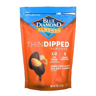 Blue Diamond Thin Dipped Almonds Dark Chocolate Sea Salt Caramel, 4 Ounce, 8 Per Case
