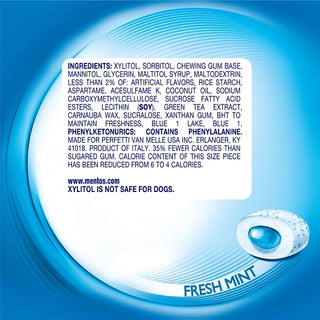 Mentos Sugar Free Pure Fresh Gum Fresh Mint Curvy Bottle, 50 Piece, 6 Per Pack, 6 Per Case