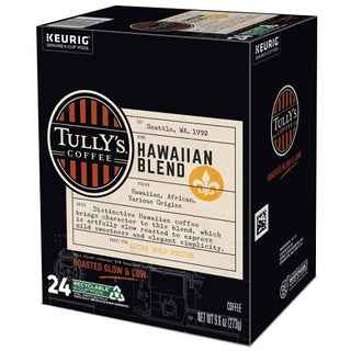 Tully's Coffee K-Cup Pod Hawaiian Blend, 24 Count, 4 Per Case
