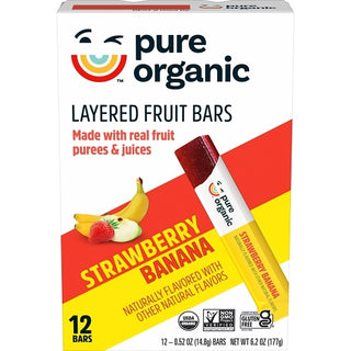 Pure Organic Layered Fruit Bars Strawberry Banana, 0.52 Ounce, 12 Per Pack, 9 Per Case