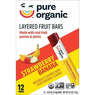 Pure Organic Layered Fruit Bars Strawberry Banana, 0.52 Ounce, 12 Per Pack, 9 Per Case