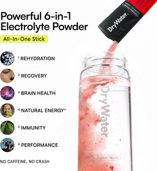 DryWater Electrolyte Powder Packets, Raspberry Lemon, 0.39oz (Pack of 12)
