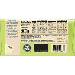 Chocolove Pistachio & Sea Salt Milk Chocolate, 3.2 Ounce, 12 Per Pack, 12 Per Case