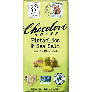 Chocolove Pistachio & Sea Salt Milk Chocolate, 3.2 Ounce, 12 Per Pack, 12 Per Case