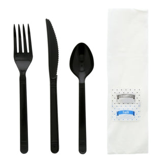 Amercare Fork Knife Spoon Kit Black Cutlery Kit, 250 Each