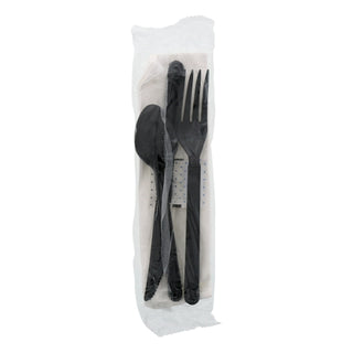 Amercare Fork Knife Spoon Kit Black Cutlery Kit, 250 Each