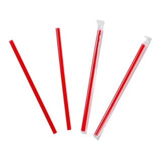 Amercare Super Jumbo Poly Wrapped Red Straw 7.75", 500 Each, 24 Per Case