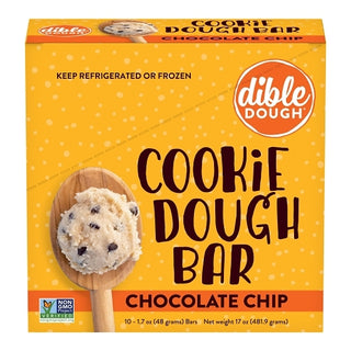 Dible Dough Refrigerated Full Size Chocolate Chip Cookie Dough Bar, 1.7 Ounce, 10 Per Pack, 2 Per Case