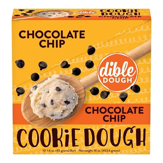 Dible Dough Shelf Stable Chocolate Chip Cookie Dough Bar, 1.6 Ounce, 10 Per Pack, 2 Per Case