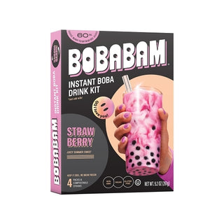 Bobabam Strawberry Instant Boba Kit- 4 Packs With Straws, 9.2 Ounce, 6 Per Case