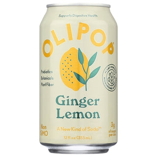 Olipop Prebiotic Soda, Ginger Lemon, Refrigerated, 12 Fluid Ounce, 12 Per Case