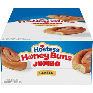 Hostess Jumbo Glazed Honey Bun Single-Serve Frozen Case, 4 Ounce, 6 Per Pack, 6 Per Case