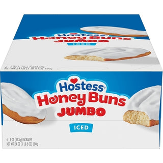 Hostess Jumbo Iced Honey Bun Single-Serve Frozen Case, 4 Count, 6 Per Pack, 6 Per Case