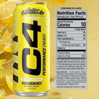 Cellucor C4 Performance Zero Sugar Energy Drink, Classic Lemonade, 16oz (Pack of 12)