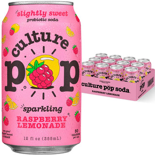 Culture Pop Sparkling Probiotic Soda, Raspberry Lemonade, 12oz (Pack of 12)