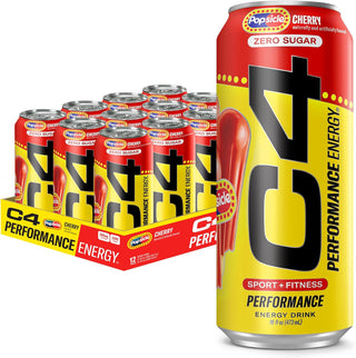 Cellucor C4 Performance Zero Sugar Energy Drink, Popsicle Cherry, 16oz (Pack of 12)
