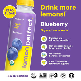 Lemon Perfect Lemon Water, Blueberry, 15.2oz (Pack of 12)