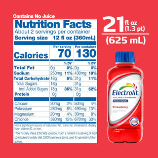 Electrolit Electrolyte Hydration Beverage, Strawberry, 21oz (Pack of 12)