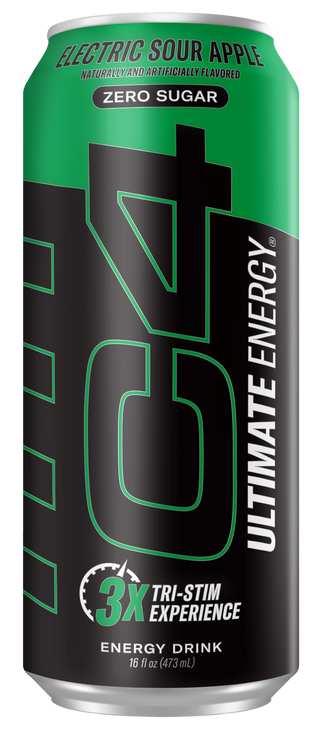 C4 Ultimate Sugar-Free Energy Drink, Electric Sour Apple, 16oz (Pack of 12)