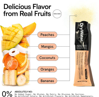 DryWater Electrolyte Powder Packets, Peach Mango, 0.39oz (Pack of 12)
