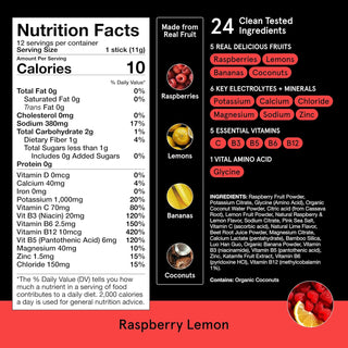DryWater Electrolyte Powder Packets, Raspberry Lemon, 0.39oz (Pack of 12)
