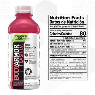 BodyArmor Flash I.V. Rapid Rehydration Electrolyte Beverage, Strawberry Kiwi, 20oz (Pack of 12)