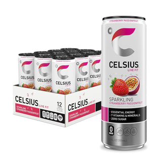 CELSIUS Sparkling Energy Drink, Strawberry Passionfruit, 12oz (Pack of 12)