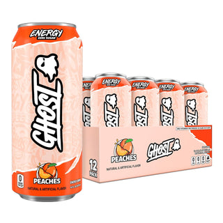 Ghost Energy Drink, Peaches, 16oz (Pack of 12)