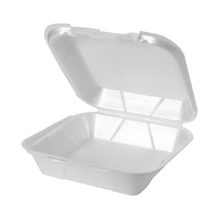 Genpak 8.25 Inch X 8 Inch X 3 Inch White Medium Snap It Foam Hinged Dinner Container, 100 Each, 100 Per Pack, 2 Per Case