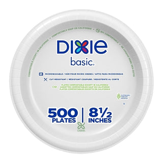 Dixie 8.5 Inch Basic White Paper Plates With Printed Inner Polyfor, 125 Count, 4 Per Case