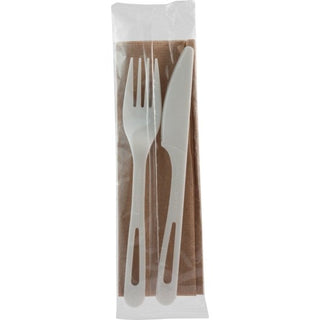 World Centric Tpla Compostable Individually Wrapped Knife, Fork, And Napkin Assorted Cutlery Kit, 500 Each