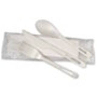 World Centric Tpla Compostable Corn Starch Individually Wrapped Knife, Fork, Spoon, & Napkin Assorted Cutlery Kit, 250 Each