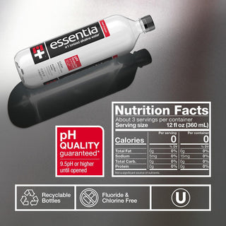 Essentia Ionized Alkaline 9.5 pH Bottled Water, 1 Liter, (Pack of 6)
