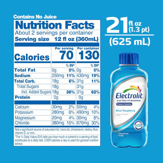 Electrolit Electrolyte Hydration Beverage, Blue Raspberry, 21oz (Pack of 12)