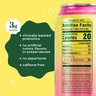 Bloom Pop Prebiotic Soda, Raspberry Lemonade, 12oz (Pack of 12)