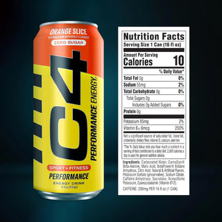 Cellucor C4 Performance Zero Sugar Energy Drink, Orange Slice, 16oz (Pack of 12)