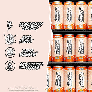Ghost Energy Drink, Peaches, 16oz (Pack of 12)