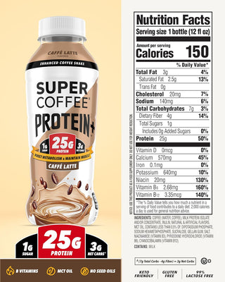 Super Coffee PROTEIN + Caffe Latte, 12oz (Pack of 12)