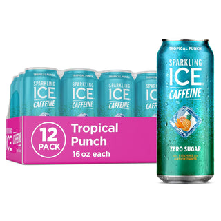 Sparkling ICE Sparkling Water with Caffeine, Tropical Punch, 16oz Cans (Pack Of 12)