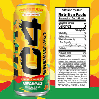 Cellucor C4 Performance Zero Sugar Energy Drink, Mango Fuego, 16 oz (Pack of 12)