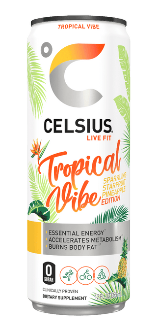 CELSIUS Sparkling Energy Drink, Tropical Vibe, 12oz (Pack of 12)