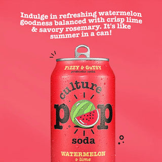 Culture Pop Sparkling Probiotic Soda, Watermelon Lime, 12oz (Pack of 12)
