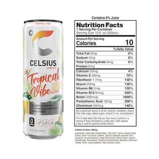 CELSIUS Sparkling Energy Drink, Tropical Vibe, 12oz (Pack of 12)
