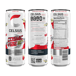 CELSIUS Sparkling Energy Drink, Cosmic Vibe Fruit Punch, 12oz Slim Can (Pack of 12)