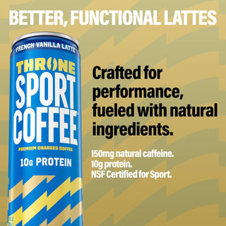Throne Sport Cold Brew Coffee 10g Protein, French Vanilla Latte, 11oz (Pack of 12)