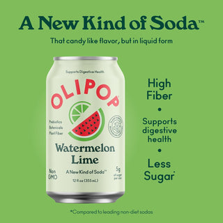 Olipop Sparkling Prebiotic Soda, Watermelon Lime, 12oz (Pack of 12)
