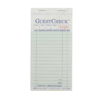 National Checking 3.5 Inch X 6.75 Inch 2 Part Carbonless Green Guest Check, 2500 Each