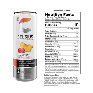 CELSIUS Sparkling Energy Drink, Raspberry Peach, 12oz (Pack of 12)